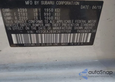 2019 Subaru Impreza Sport из США, поврежденный, VIN 4S3GKAJ69K3617108